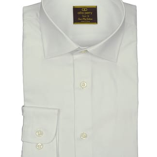 ALFA PERRY Boys White Pique Design Two-Ply Cotton Long Sleeve Dress Shirt