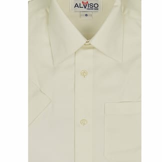 ALVISO Boys Ivory Cotton Blend Wrinkle Free Short Sleeve Dress Shirt