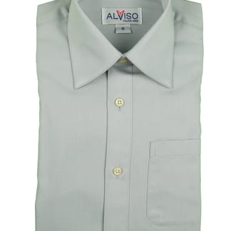 ALVISO Boys Pearl Grey Cotton Blend Wrinkle Free Long Sleeve Dress Shirt