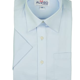 ALVISO Boys Sky Blue Cotton Blend Wrinkle Free Short Sleeve Dress Shirt