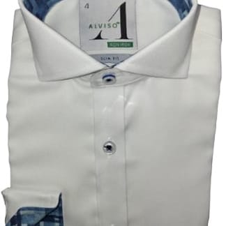 ALVISO BOYS SLIM FIT COTTON LONG SLEEVES CONTRAST DRESS SHIRT