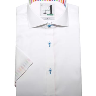 ALVISO Boys Slim Fit Short Sleeve Cotton Non Iron Contrast Dress Shirts 4423