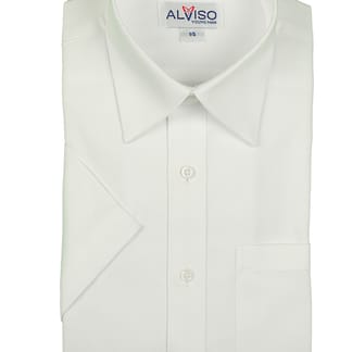 ALVISO Boys White on White 100% Cotton Short Sleeve Dress Shirt.