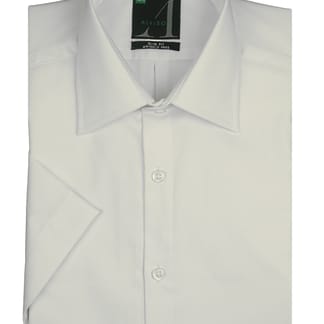ALVISO Men's White Textured Slim Fit Cotton Blend Short Sleeve Dress Shirt