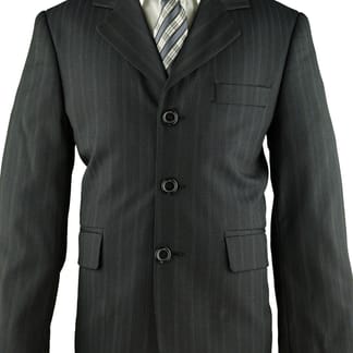 ARMANDO MARTILLO Boys Classic Fit Black Pinstripe Suit -3 piece - Pleated Pants