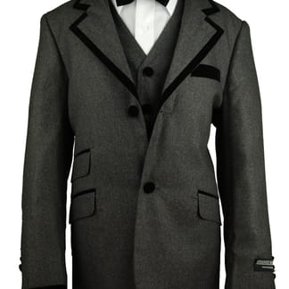 ARMANDO MARTILLO Boys Classic Fit Grey Black Velvet Suit