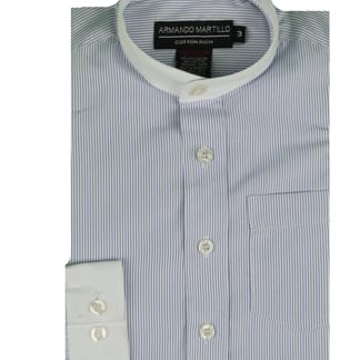 ARMANDO MARTILLO Boys Striped Mandarin Collar Long Sleeve Dress Shirt