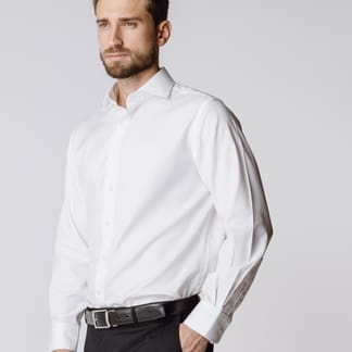 ATICA Mens Classic Fit Long Sleeve 100% Cotton Non Iron Solid White Dress Shirt