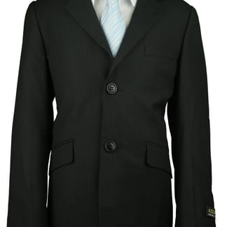 AZZURRO Boys Classic Fit Black Pinstripe Suit - Adjustable Waist Pants