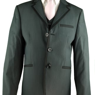 BERGAMO UOMO BOYS GREY PINSTRPE SLIM FIT SUIT FLAT FRONT PANTS