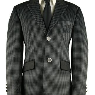 BERGAMO UOMO Boys Slim Fit Black/Grey Checked Plaid Suit Jacket & Charcoal Pants
