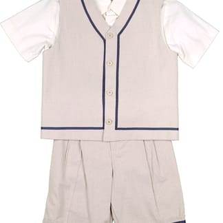 Boys Classic Fit Beigek Suit Vest With Short