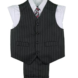 BOYS SAHARA Boys Classic Fit Dress Black Pinstripe Outfit - 4 Piece