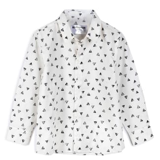 BUTTONUP BY IKIPPAH Boys Long Sleeve Gray Triangle Design Cotton Dress Shirt