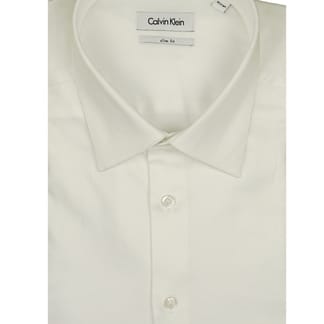 Calvin Klein Mens Slim Fit Long Sleeve Solid White Dress Shirt