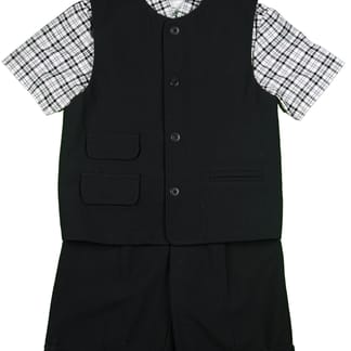 DANNY BOY Boys Classic Fit Black Suit Vest With Shorts