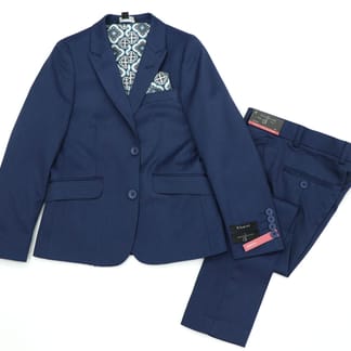 DAVID OLIVER COLE BOYS X-SLIM FIT STRETCH BLEND NAVY DESIGN SUIT