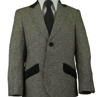ELI Boys Slim Fit Wool Grey Heringbone with Black Velvet Jacket