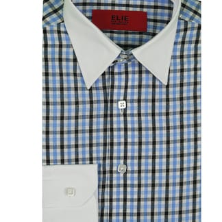 ELIE Boys Blue Check Cotton Blend Slim Fit Long Sleeve Dress Shirt