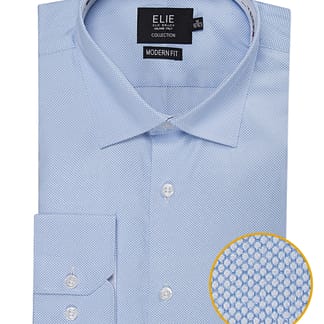 ELIE Men Modern Fit Long Sleeve Wrinkle Free Birdseye Dress Shirt - blue