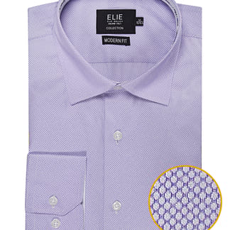 ELIE Men Modern Fit Long Sleeve Wrinkle Free Birdseye Dress Shirt - purple