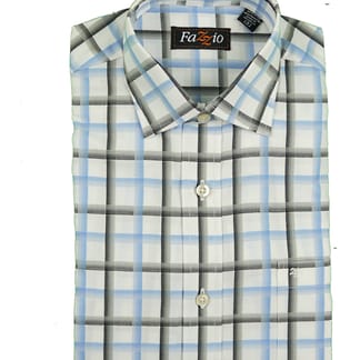FAZZIO Mens Classic Fit Long Sleeve Black & Blue Plaid Dress Shirt