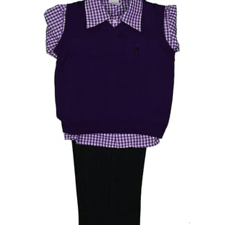 FOUGER Boys Classic Fit Purple Checker Suit Vest With Pants