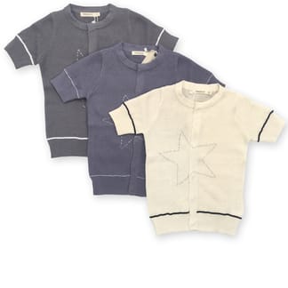 FRAGILE Boys Short Sleeve 100% Cotton Knit Embroidered Star Cardigan 3 - Colors
