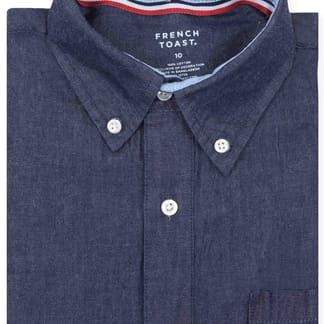 FRENCH TOAST BOYS CHAMBRAY/NAVY OXFORD COTTON BLEND SHORT SLEEVE SHIRT