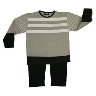 IMAGE Boys Grey Stripe Top Solid Black Pants Pajama Set