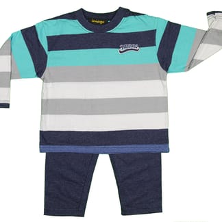 IMAGE Boys Long Sleeve Striped Pajama Shirt With Navy pajama Pants
