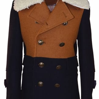 ISAAC MIZRAHI Boy’s Two Toned Double Breasted Removable Fleece Collar Wool Coat