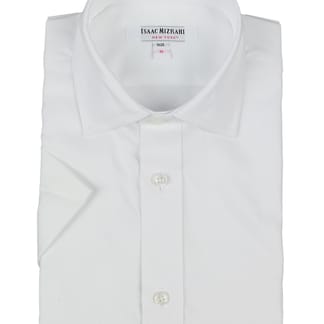 ISAAC MIZRAHI BOYS CLASSIC FIT WHITE ON WHITE SHORT SLEEVE DRESS SHIRT