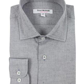ISAAC MIZRAHI Boys Classic Fit Grey Chambray Long Sleeve Dress Shirt