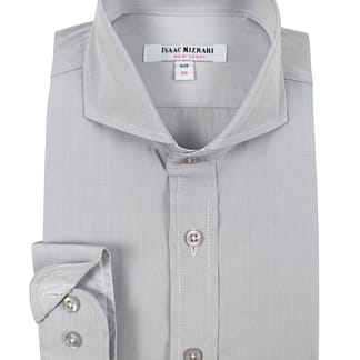 ISAAC MIZRAHI Boys Classic Fit Grey Micro Gingham Long Sleeve Dress Shirt