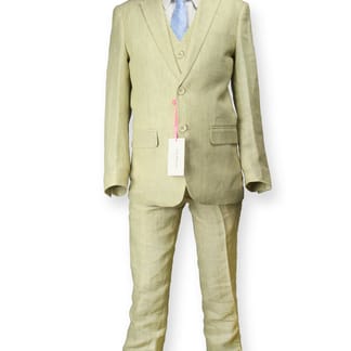 Isaac Mizrahi Boy's Linen Skinny Natural 3 Piece Suit