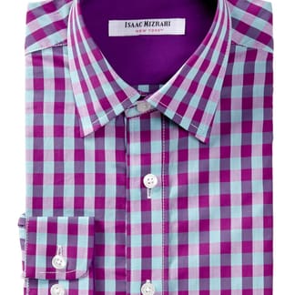ISAAC MIZRAHI Boys Wine Lavender And Blue Check Long Sleeve Cotton Dress Shirt
