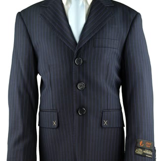 ITALY UOMO Boys Classic Fit 100% Wool Navy Pinstripe Suit - Pleated Pants