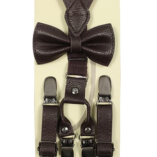 JABEU Boys letherette Bowtie & Suspender Set - Size 12m to 8 - Brown