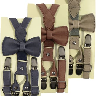 JABEU Boys Suede Bowtie & Suspenders Set - Size 12m to 8