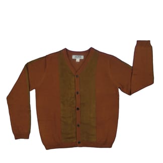 JAMIE Boys Cotton Caramel with Suede V-Neck Cardigan