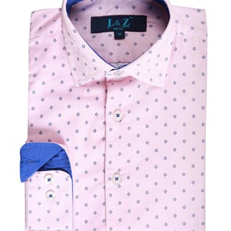 L & Z Boys Slim Fit Long Sleeve Wrinkle Free Pink Star Dress Shirt