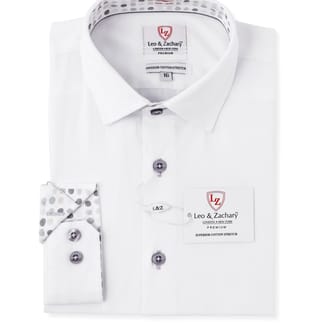 LEO & ZACHARY Boys Slim Fit Long Sleeve Contrast Collar NonIron Dress Shirt 5503