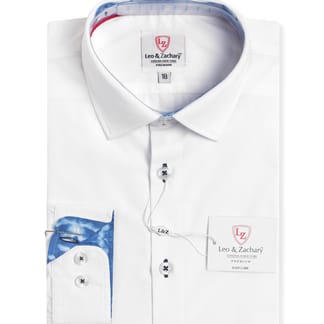 LEO & ZACHARY BOYS SLIM FIT L/S CONTRAST WHITE DRESS SHIRT - P5514