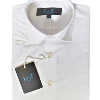 LEO & ZACHARY Boys Slim Fit Short Sleeve Coton Blend Solid Whit Dress Shirt