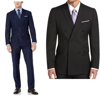 MANTONI Mens Double Breasted Classic Fit 100% Wool Solid Color 2 Piece Suit