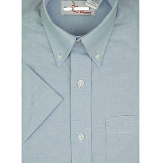 MARK TWAIN Men Light Blue Button Down Cotton Blend Short Sleeve Oxford Shirt
