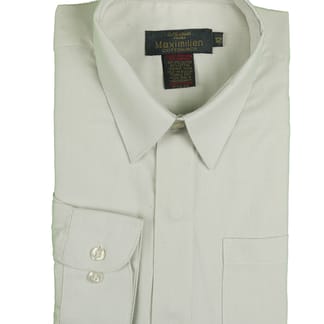 MAXIMILIEN Boys Grey Textured Cotton Blend Long Sleeve Dress Shirt