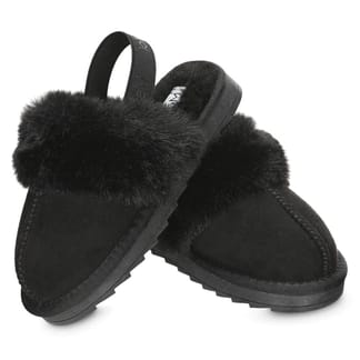 MEMOI KIDS FLUFFY SLIDE SLINGBACK SLIPPERS