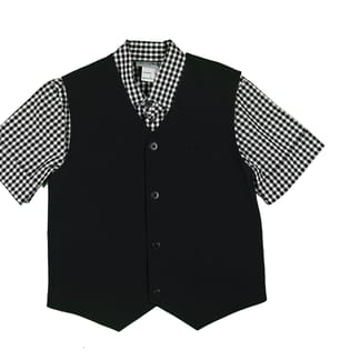 MINUETTO Boys Short Sleeve Classic Fit Red Check Suit Vest With Pants